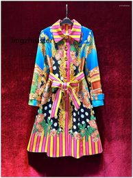 Trenchs de Femmes Femmes Imprimer Manteau Mode Élégant Vintage Longueur Moyenne Vêtements d'extérieur Fantaisie 2023 Automne Top Qualité Arrivent