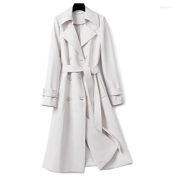 Trenchs de femmes manteaux femmes violet double boutonnage long manteau revers manches coupe-vent mince avec ceinture mode printemps automne vêtements d'extérieur