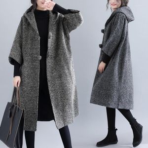 Damesgeulcoats dames 2022 plus size dames kleding winter vintage wolmengsels vrouwelijk losse overjas overjas overjas met hooded lange jas