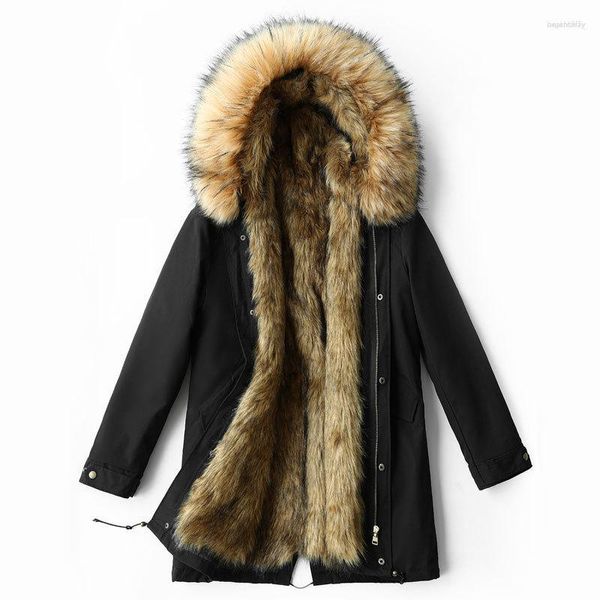 Trenchs de Femmes Femmes 2023 Manteau de fausse fourrure Veste d'hiver Hommes et femmes Parka longue imperméable grand col de raton laveur naturel capuche épaisse