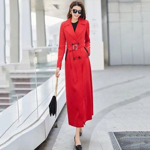 Trench Coats Femmes Big Big Breaker Red Breaker Earnom Automne 2022 British Style Design Temperament Slim Long Knee Fashion Coat