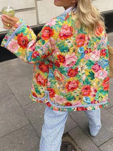 Dames Trenchcoats Dames S Cropped Puffer Gewatteerde Jas Lichtgewicht Bloemenprint Korte Gewatteerde Jas Open Vest Uitloper