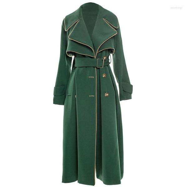 Trench femme coupe-vent vert foncé mi-long 2022 automne mince mince Ultra-long manteau tempérament Style britannique Double