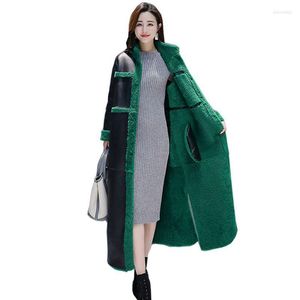 Trenchs de femmes Manteaux de fourrure d'agneau de femme Femmes 2022 Mode Long Hiver Cuir Pardessus Casual Lâche Grande Taille Femme Veste