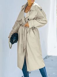 Dames Trenchcoats Damesjassen Double Breasted Lange Trench Damesjas Klassieke revers Lange mouw Winddichte overjas met riem Herfst streetwear 231007