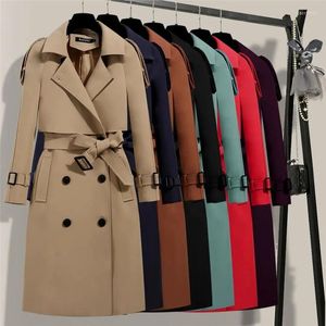 Dames Trench Coats Women's Office Lady Elegant Long Coat Women 2022 Spring Herfst Koreaanse Basic Breat Belted Wind Breaker Street Vintage Plus