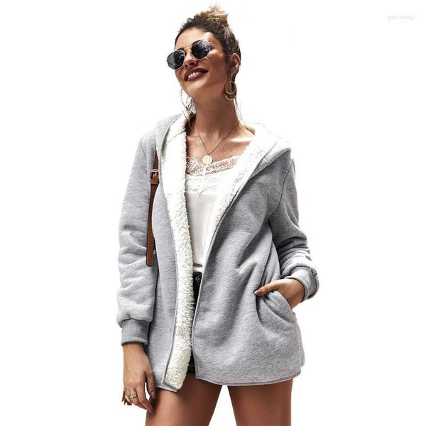 Gabardinas para mujer Diseño original para mujer Estación europea Amazon 2022 Chaqueta con capucha de suéter de felpa de doble cara