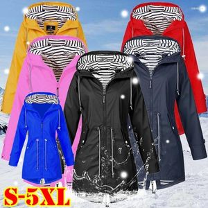 Women's Trench Coats Women's Women Waterproof Zipper Rain Jacket Solid Color Ladies Outdoor Mountaineering Lightweight Raincoats Plus