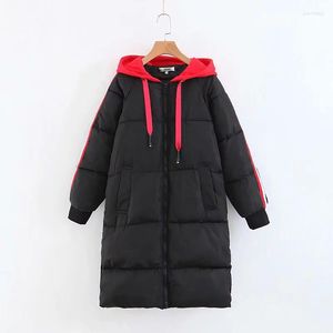 Femmes Trench Coats femmes ZXQJ femme rouge Cap manteau 2022 automne hiver chaud Parkas à capuche rembourré coton dames longue belle mignon