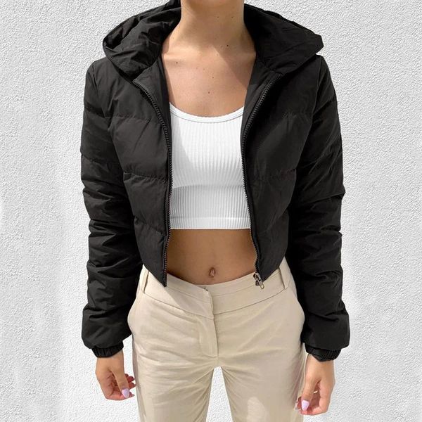 Abrigos de trinchera para mujer Mujeres Parkas cortas Color sólido 2023 Invierno Streetwear Cálido Grueso con capucha de algodón Chaquetas acolchadas Mujer Outwear suelto