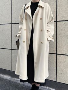 Trenchs de femmes manteaux femmes solide grande taille longue revers manches lâche mince cravate coupe-vent femme automne veste pour 2023