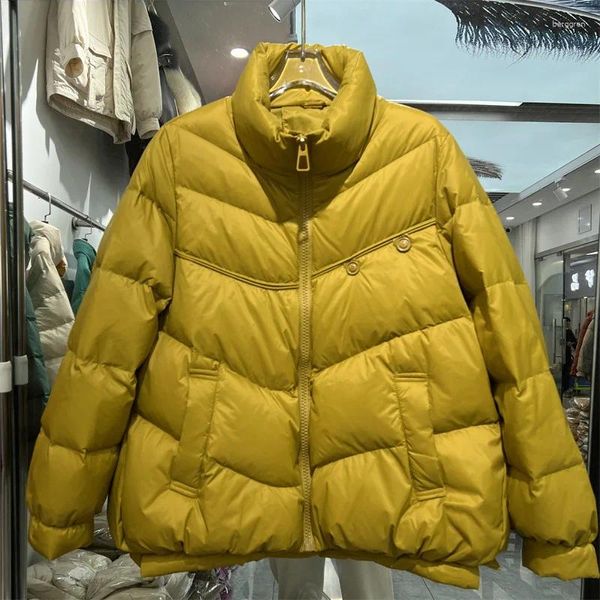 Abrigos de trinchera para mujer Mujeres Pato blanco abajo chaqueta soporte cuello corto abrigo abrigo otoño invierno cálido parkas femeninas sueltas pluma casual