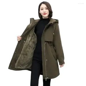 Trenchs de femmes Manteaux Femmes Coupe-vent Pike Outcoat 2024 Veste polaire lâche à capuche hiver chaud Parkas pardessus fermeture éclair femme manteau de base