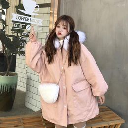 Trench da donna Donna Inverno 2023 Parka Collo di pelliccia coreano Giacca con cappuccio addensata Donna Moda Ragazze Rosa Manica lunga Imbottita in cotone