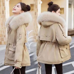 Trenchs de femmes Manteaux Femmes Veste d'hiver Parkas Collier de fourrure Long Cordon Parka pour 2024 Dames Mode Manteau chaud à capuche Puffer Outwear