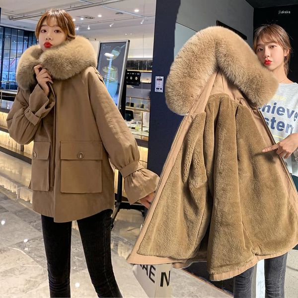 Trench-Coats Femme Hiver Épaissir Court Parkas Manteau En Coton À Capuche Fermeture Éclair Couverte Lâche Droite Kaki Pardessus Veste Décontractée Cape