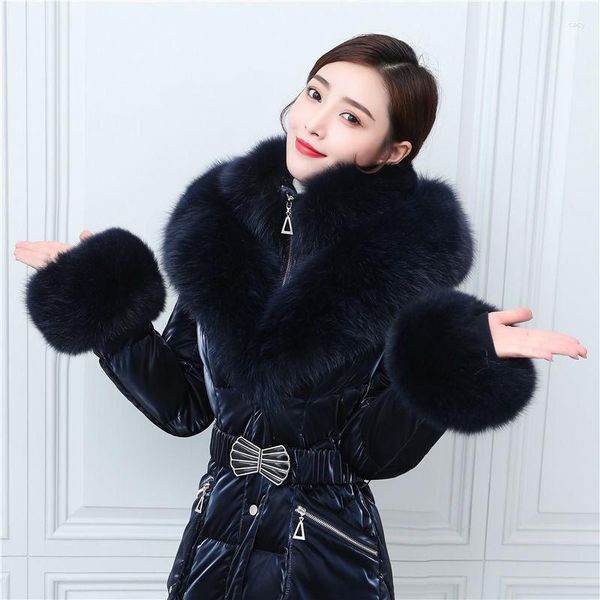 Trenchs Femmes Manteaux Femmes Hiver Chaud À Capuche Fausse Fourrure Col Grande Poche Fow Ceinture Manteau Puffer Veste Coton Épais Rembourré Parkas Outwear