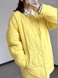 Abrigos de trinchera para mujer Mujeres Amarillo Argyle Acolchado Parkars Chaqueta Reversible Cuello redondo 2024 Principios de primavera Manga larga Mujer Solo pecho