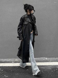 Trenchs de femmes WOMENGAGA Noir Faux Cuir Manteau mi-long pour femmes en automne PU Mode Tops Hiver K8UN