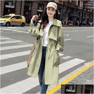 Women's Trench Coats Femmes Trenchs Manteaux Angleterre Style Taille Mince Mi-Longueur Doublure Coupe-Vent Chic Streewear Mince Vêtements D'extérieur Pour Femmes Dhi3S