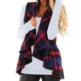 Trenchs de femmes manteaux femmes gilet veste poches plaid sans manches revers ouvert avant cardigan sherpa femme vêtements d'extérieur femmes vêtements d'hiver