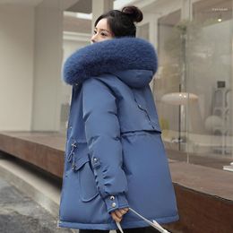 Trenchs de femmes manteaux de laine doublure veste femmes hiver 2022 corée mode solide épais manteau de neige chaud à capuche avec col de fourrure décontracté femme