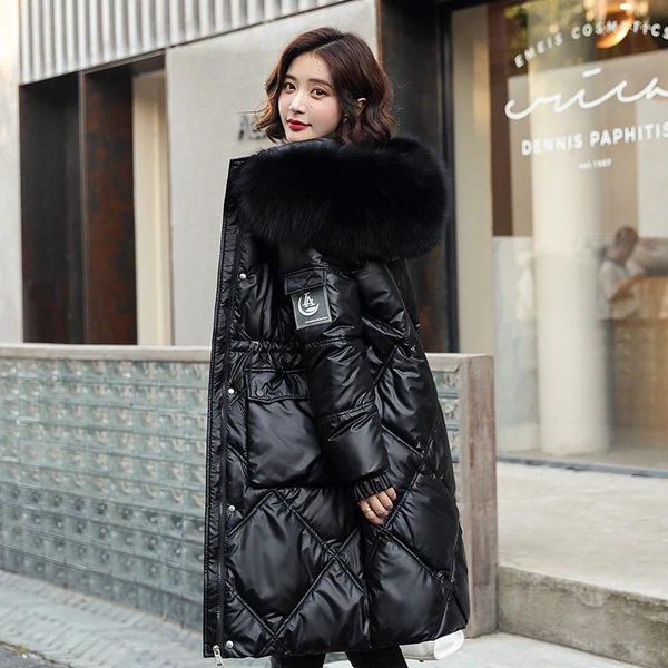 Trenchs de femmes manteaux wywmy veste d'hiver épaissie vers le bas manteau de coton mode col de fourrure extra long brillant pardessus femmes parkas