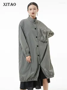 Trench-Coats de femmes Xitao Single Pigniez Femmes Corée 2024 Personnalité d'arrivée du printemps Fashion Loose Solide Full Sleeve WLD8067