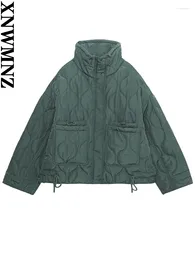 Trenchs Femmes XNWMNZ Femmes Mode Automne Hiver Parka Manteau Lâche Collier Poche Rembourrée Parkas Femme Veste Verte Vêtements D'extérieur Chauds