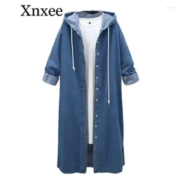 Trenchs de femmes Xnxee Femmes Longue capuche 2024 Printemps et automne Manteau à manches longues Femme Denim