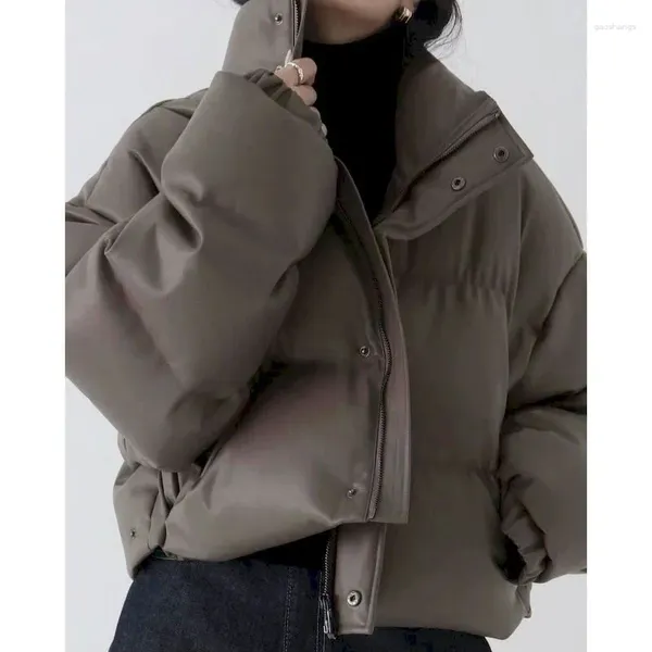 Abrigos de trinchera para mujer Y2k Streetwear PU Parkas de cuero Chaquetas de mujer Invierno 2023 Gótico Vintage Sólido Collar de soporte Cálido Chaqueta negra Mujer