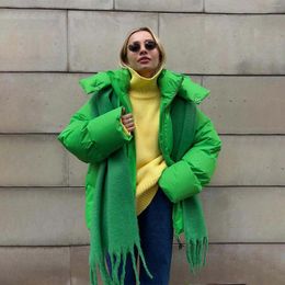 Trenchs de femmes manteaux jaune vert vers le bas coton veste femmes à capuche parkas 2023 hiver manteau rembourré épais chaud lâche bouffant femme neige outwear