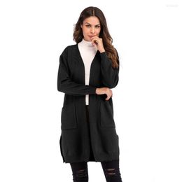 Trench femme YYFS 2022 mode coton femmes automne couleur unie longue tricoté veste manches Double poche femmes manteau vêtements