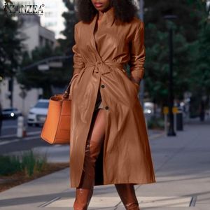 Trenchs de femmes manteaux élégant revers OL mode cuir Pu automne solide surdimensionné Cardigan femme décontracté à manches longues vestes