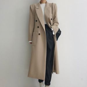 Trenchs Femmes ZCSMLL coréen Chic automne et hiver tempérament haut sens revers double boutonnage conception genou longueur costume manteau femmes