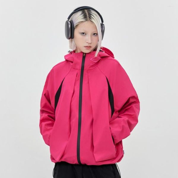 Trenchs de femmes Zip Up capuche noire surdimensionnée rose vestes coupe-vent grands vêtements d'hiver streetwear pour hommes femmes filles