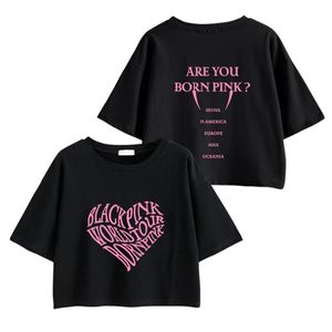 T-shirt femme 4 filles Kpop Are You BORN Pink Tour Concert Vocal Même Tshirt Oneck Coton Long Court Y2K Oversize Rop Crop Top 230906