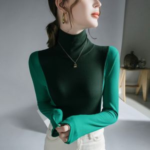 Dames t -shirt herfst gepatchte t -shirts vrouwen longsleved Turtleneck contrast kleur t -shirt femme bodem onderhemden tops 221124