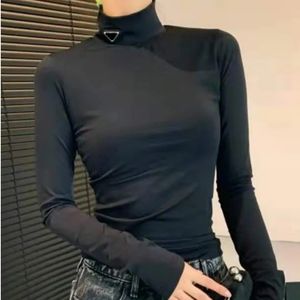 Dames T-shirt Brandnaam T-shirts Turtleneck lange pullover dames met lange mouwen slanke fit blouses pure katoenen top zwart wit shirt dames luxe kleding afslanke base shirt