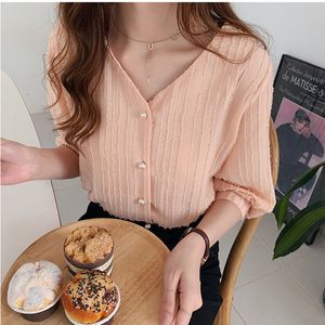 Dames t -shirt chiffon vrouw blouse zomer 710 mouw vneck losse plus size Koreaanse versie tops blouses pinkgreen 230131