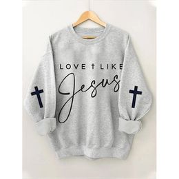 T-shirt femme Faith Love Like Jesus Cross Print Retro Vintage Cotton Long Sleeves Sweatshirt 230311