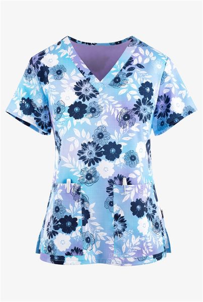 T-shirt femme imprimé uniforme d'infirmière floral femme à manches courtes travail gommage dessin animé imprimé chemise haut d'allaitement 230510