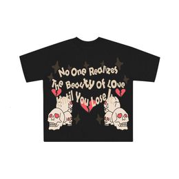 TShirt Femme Retro LOVE Skull Print Y2K Tshirt's Clothing Punk Street American Hip Hop Casual Shortsleeved Couple Halfsleeved Tops 230721