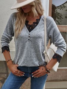 Dames t -shirt tee shirts herfst winter lange mouw kanten vrouwelijke mode kleding pullover dames tops 230206