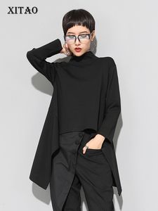 Tshirt féminin Xitao Vintage Black Turtle Neck T-shirt Femmes Kawaii Casual Long Mancheve Tops irréguliers Vêtements coréens Zll1177 230206