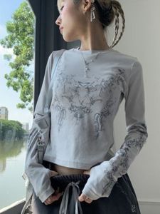 TShirt Femme Y2K T Shirt Vintage Oneck Tee Dames À Manches Longues Grunge Imprimer Casual Crop Tops Femme Graphique Japonais Streetwear 230510