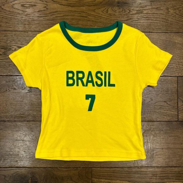 T-shirt femme Y2K t-shirt femme Brésil Alphabet Imprimer T-shirt Femme Blanc 2023 Esthétique Kawaii Tumblr T-shirt Crop Top Harajuku tops 230428