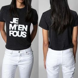 T-shirt Femme Zadig Voltaire Tops T-shirt En Coton Ss Zadigs Nouveau Slogan Lettre Impression Couleur Frit Lavage De Neige Femmes Designer Mode T-shirt À Manches Courtes T-shirts De Plage