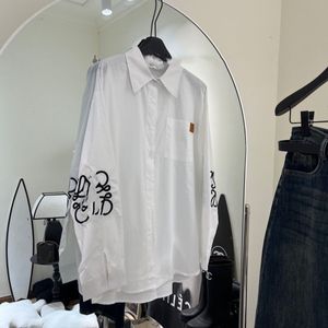 Dames turn-down kraag losse mode-ontwerp bloemborduurwerk logo glanzende bling blouseoverhemden