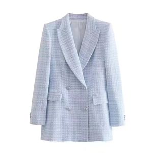 Dames wollen jas met turn-down kraag effen kleur double-breasted halflange tweed casacos XSSML